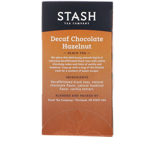 Stash Tea, té negro, chocolate descafeinado y avellanas, 18 bolsitas de té, 36 g (1,2 oz)