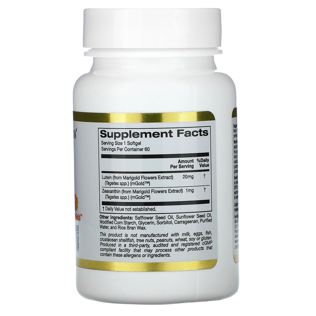 California Gold Nutrition, Lutein med Zeaxanthin, 20 mg, 60 Veggie Softgels