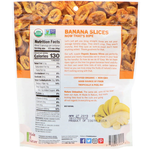 Lavet i naturen, tørrede bananskiver, bløde og tygge supersnacks, 4 oz (113 g)