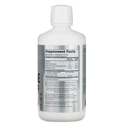 Now Foods, Sports,  Liquid L-Carnitine, Citrus Flavor, 1,000 mg, 32 fl oz (946 ml)