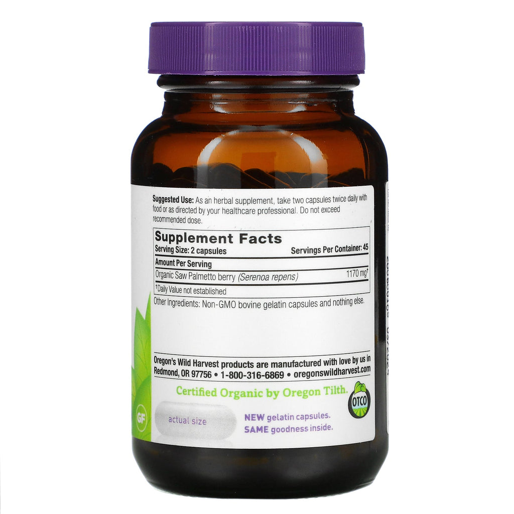 Oregon's Wild Harvest, Saw Palmetto, 90 cápsulas de gelatina