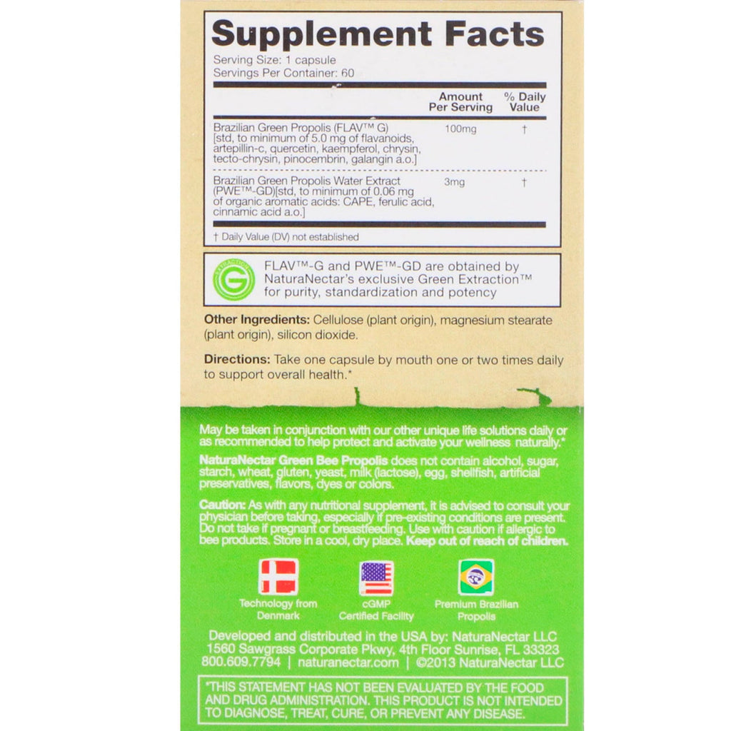 NaturaNectar, Green Bee Propolis, 60 Vegetable Capsules