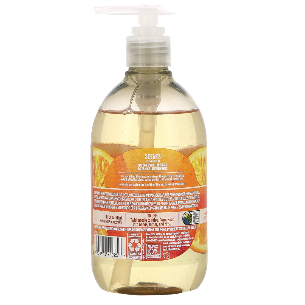 Syvende generation, håndvask, mandarin appelsin og grapefrugt, 12 fl oz (354 ml)