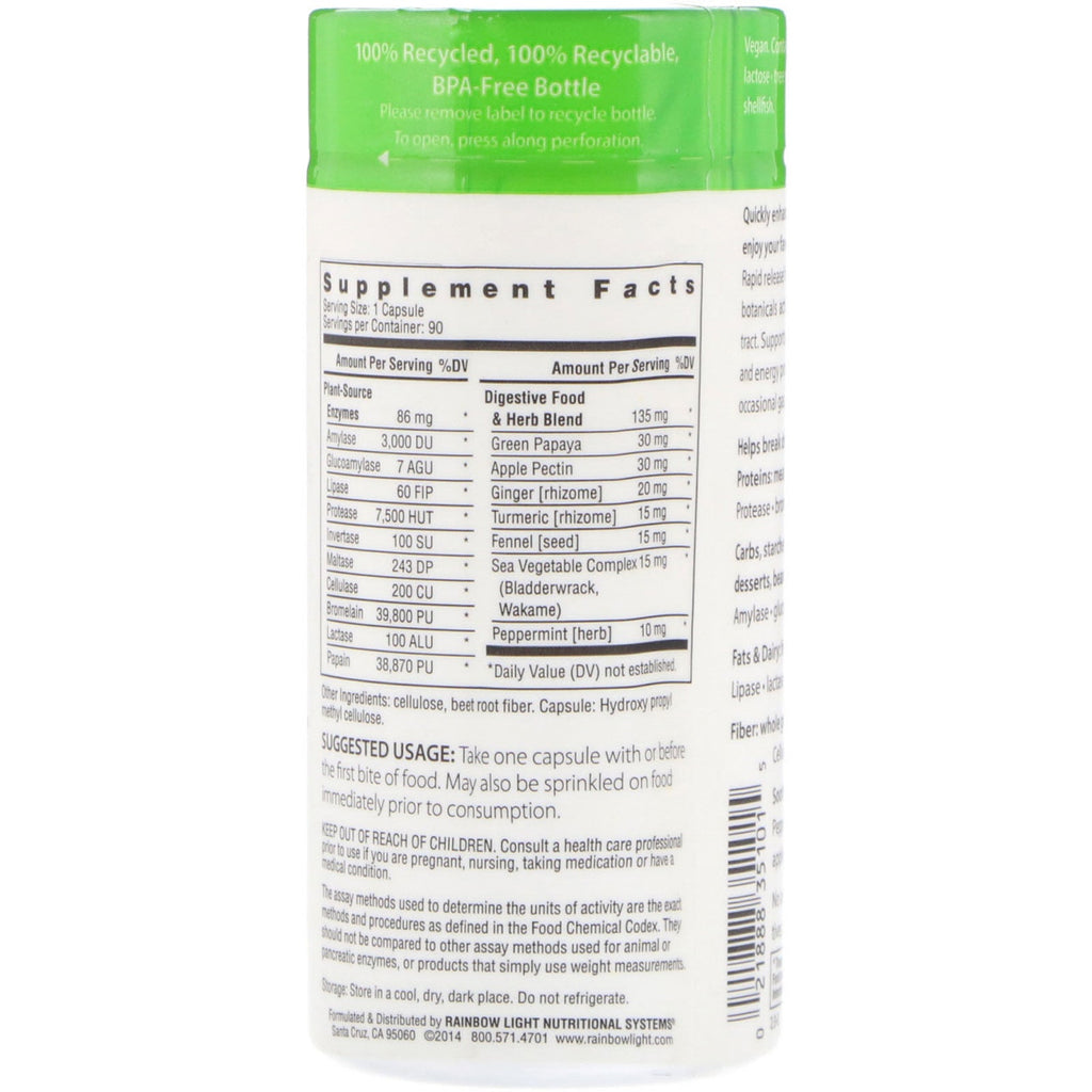 Rainbow Light, Advanced Enzyme System, Rapid Release Formula, 90 Vegetarian Caps