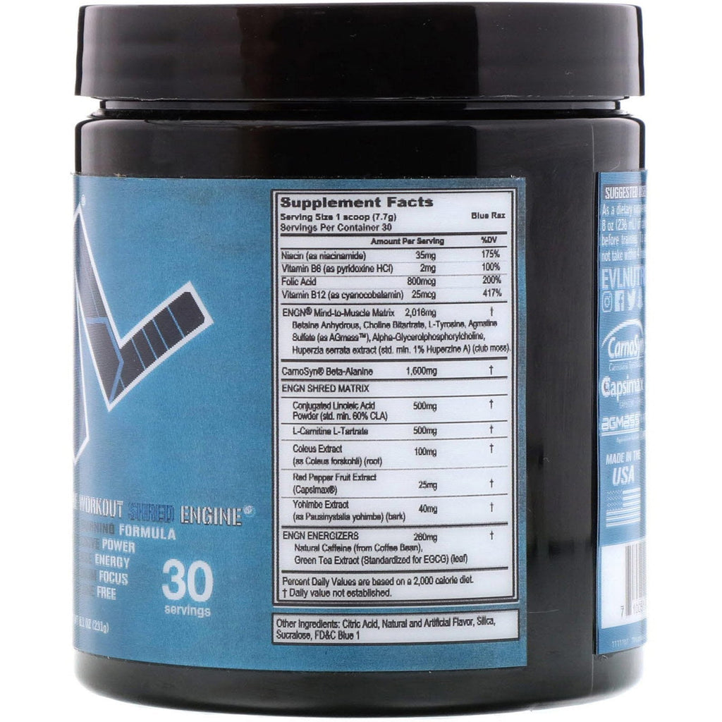 EVLution Nutrition, ENGN Shred, Pre-Workout Shred Engine, Blue Raz, 8,1 oz (231 g)
