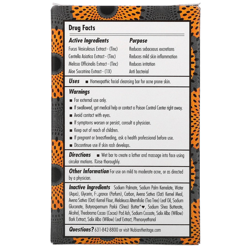Nubian Heritage, Jabón negro africano, barra limpiadora facial, 3,5 oz (99 g)