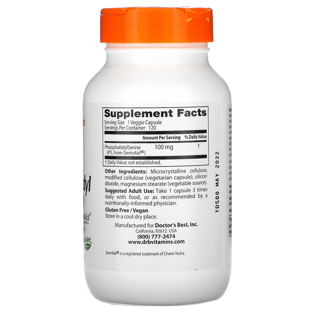 Doctor's Best, Phosphatidylserine with SerinAid, 100 mg, 120 Veggie Caps