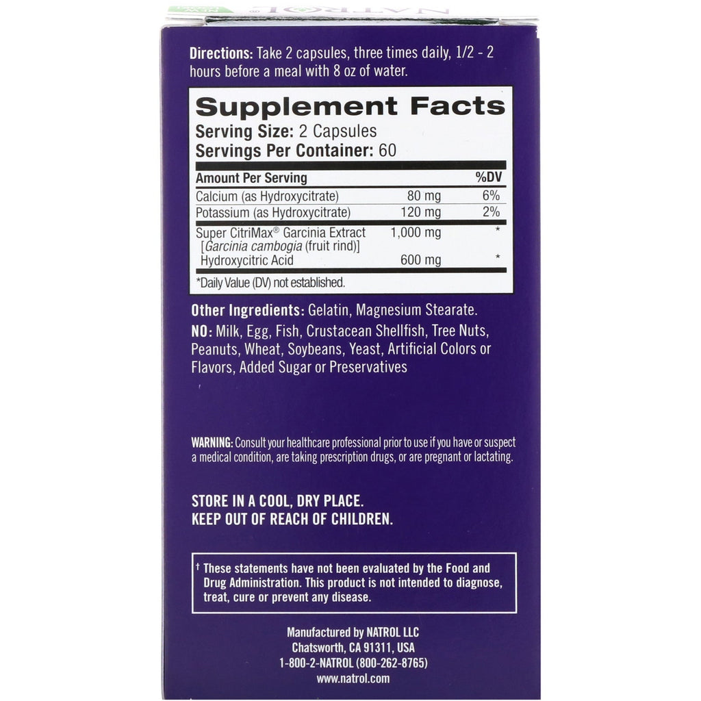Natrol, Garcinia Cambogia, 1.000 mg, 120 kapsler