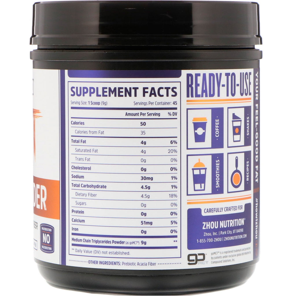 Zhou Nutrition, MCT-pulver med præbiotisk fiber, 14,5 oz (411 g)