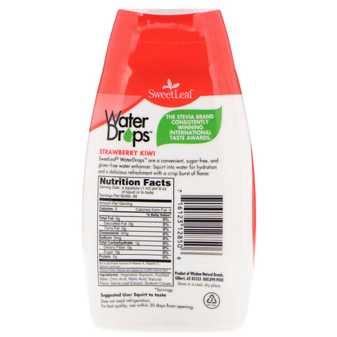 Wisdom Natural, SweetLeaf, Vanddråber, Delicious Stevia Water Enhancer, Strawberry Kiwi, 1,62 fl oz (48 ml)