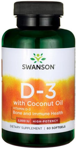 Swanson, Vitamin D-3 with Coconut Oil, 2000 IU - 60 softgels
