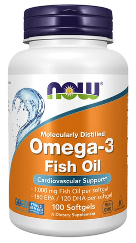 NOW Foods, Omega-3 Fish Oil, Molecularly Distilled - 100 softgels