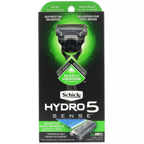 Schick, Hydro 5 Sense, Sensitive, 1 Razor, 2 Cartridges
