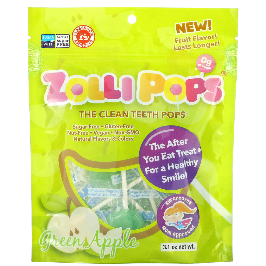 Zollipops, The Clean Teeth Pops, Green Apple, 3.1 oz