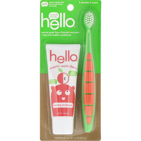 Hello, Natural Apple Flavor Fluoride Free Paste + BPA-Free Toddler Toothbrush, 1.5 oz (42.5 g)
