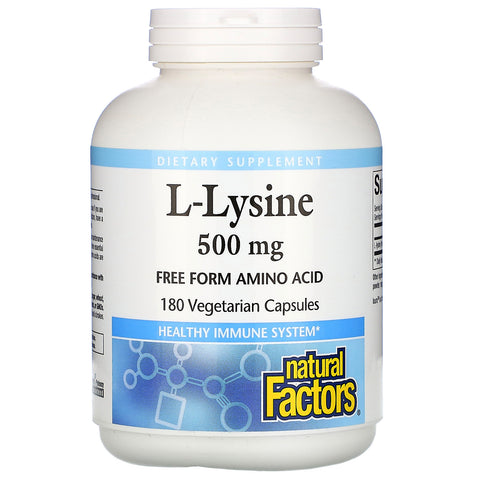 Natural Factors, L-Lysine, 500 mg, 180 Vegetarian Capsules