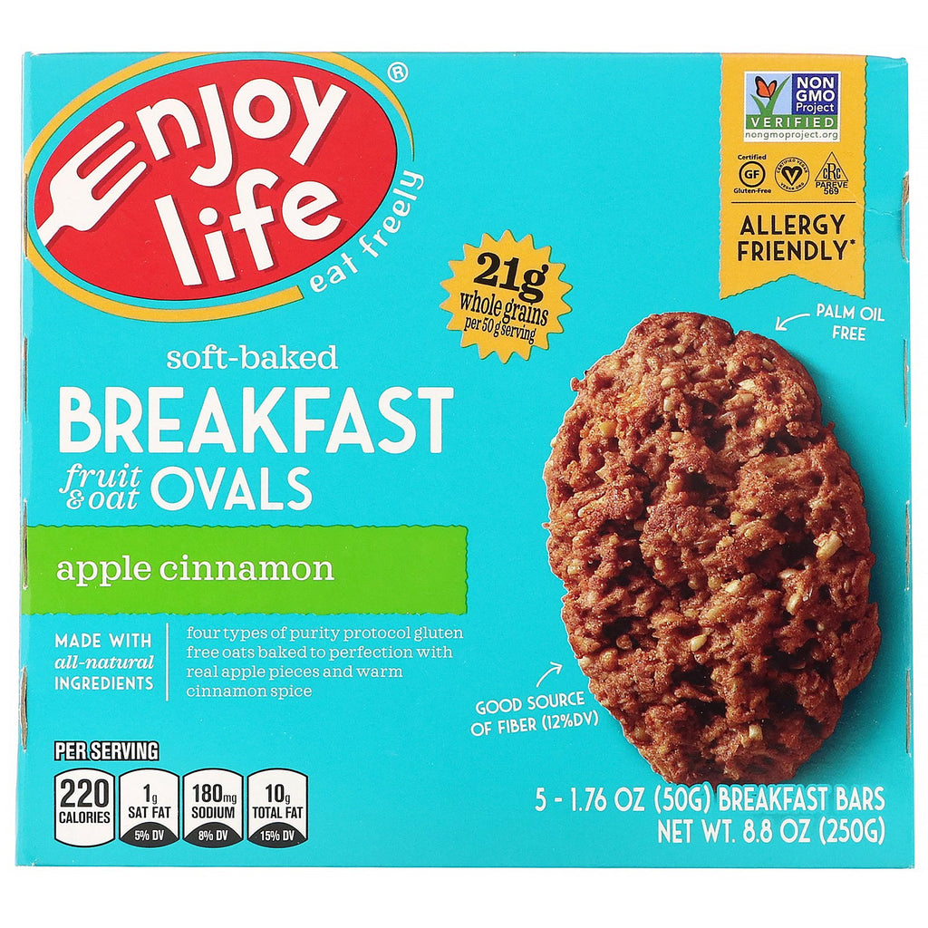Enjoy Life Foods, Soft-Baked Breakfast Fruit & Oat Ovals, Apple Cinnamon, 5 Bars, 1.76 oz (50 g) Each