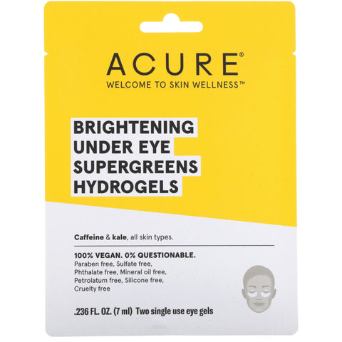 Acure, Brightening Under Eye SuperGreens Hydrogels, 2 Single Use Eye Gels, 0.236 fl oz (7 ml)