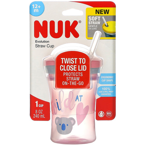 NUK, Evolution Straw Cup,  Pink, 12+ Months, 1 Cup, 8 oz (240 ml)