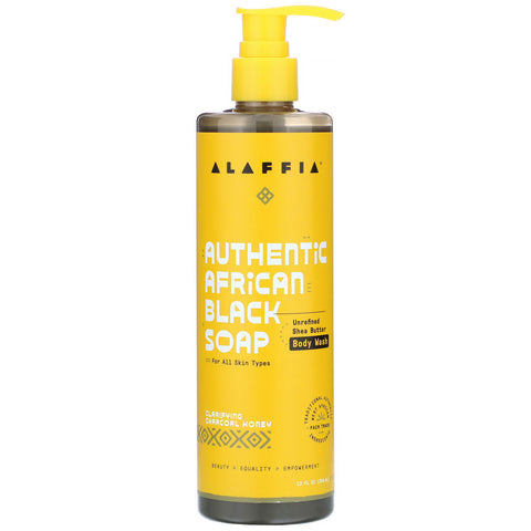 Alaffia, Authentic African Black Soap Body Wash, Charcoal Honey, 12 fl oz (354 ml)