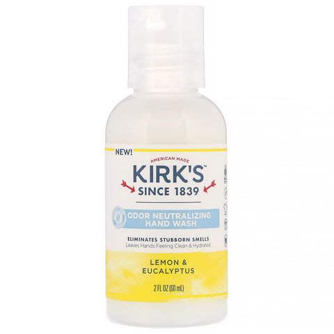 Kirk's, Odor Neutralizing Hand Wash, Lemon & Eucalyptus,  2 fl oz (60 ml)