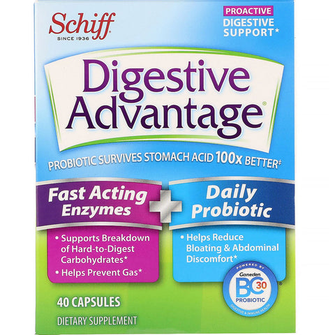 Schiff, Digestive Advantage, Fast Acting Enzymes + Daily Probiotic, 40 Capsules