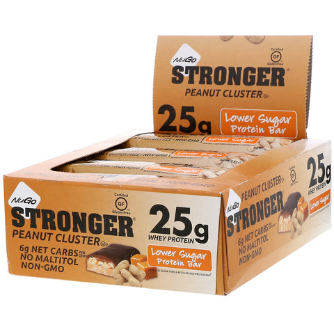 NuGo Nutrition, STRONGER, Protein Bar, Peanut Cluster, 12 Bars, 2.82 oz (80 g) Each