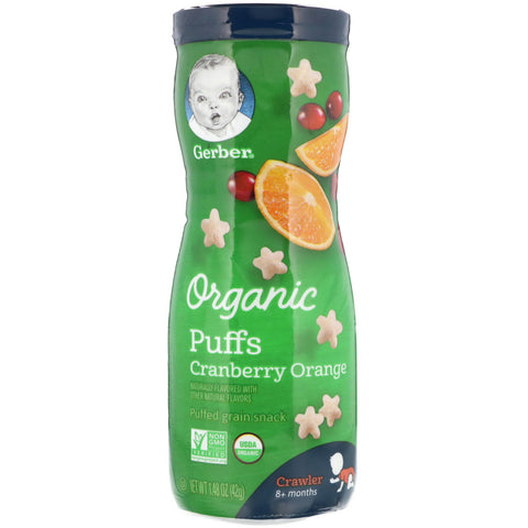 Gerber, Organic Puffs, 8 + Months, Cranberry Orange, 1.48 oz (42 g)