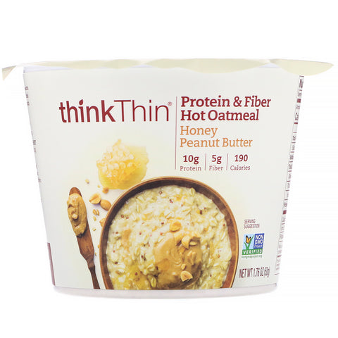 ThinkThin, Protein & Fiber Hot Oatmeal, Honey Peanut Butter, 1.76 oz (50 g)