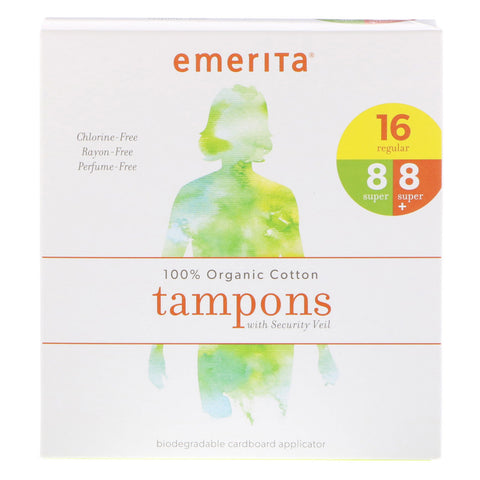 Emerita, 100% Organic Cotton Tampons with Security Veil, Multipack, 32 Tampons