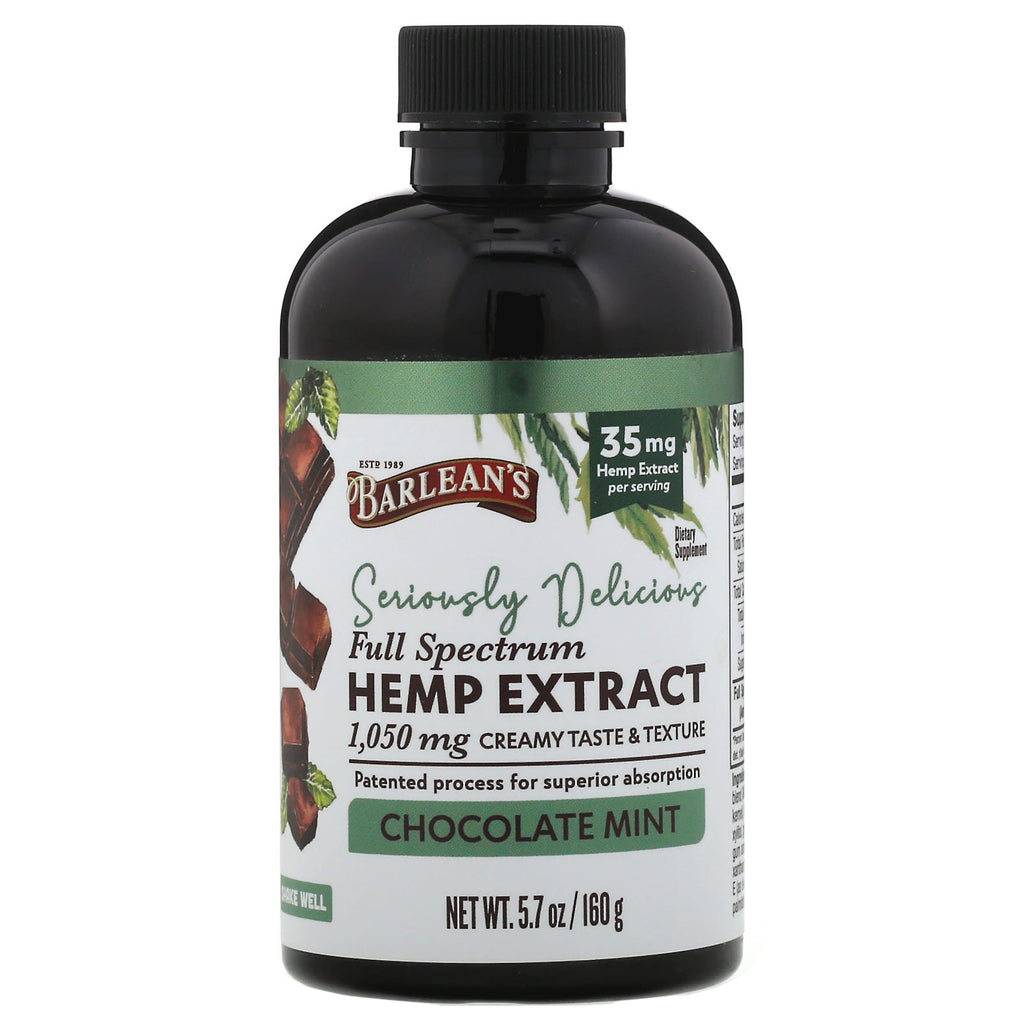 Barlean's, Seriously Delicious Full Spectrum Hemp Extract, Chocolate Mint, 35 mg, 5.7 oz (160 g)