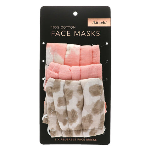 Kitsch, 100% Cotton Reuseable Face Masks, Blush, 3 Pack