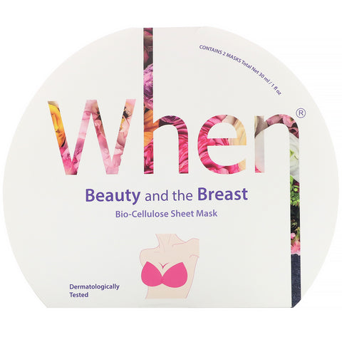 When Beauty, Beauty and the Breast, Bio-Cellulose Sheet Mask, 2 Sheets, 0.5 fl oz (15 ml) Each