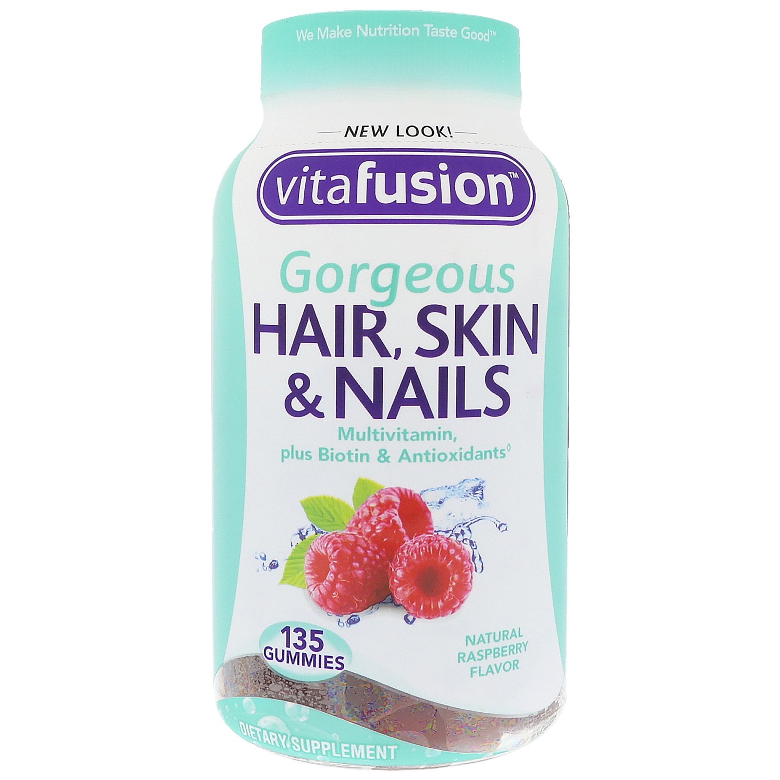 VitaFusion, Gorgeous Hair, Skin & Nails Multivitamin, Natural Raspberry Flavor, 135 Gummies
