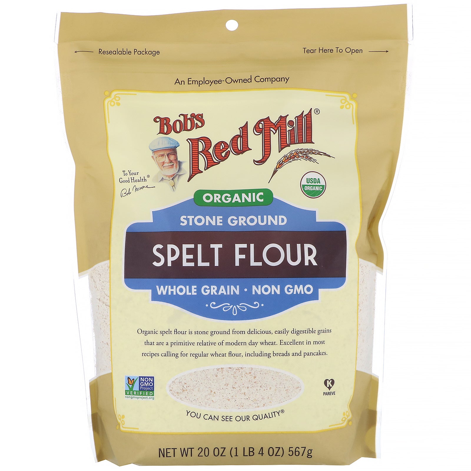Bob's Red Mill, Organic Spelt Flour, Whole Grain, 20 oz (567 g)