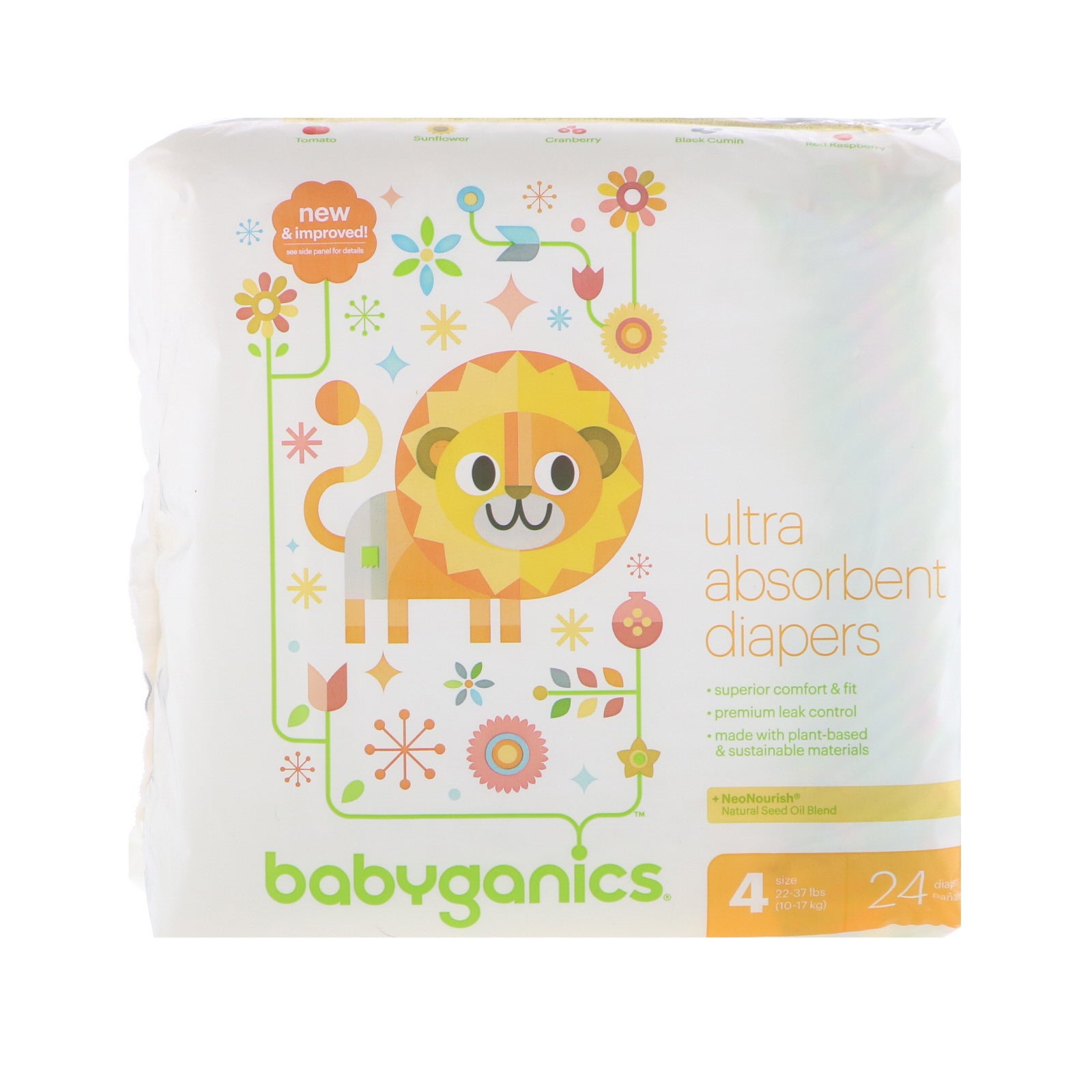 BabyGanics, Ultra Absorbent Diapers, Size 4, 22-37 lbs, (10-17 kg), 24 Diapers