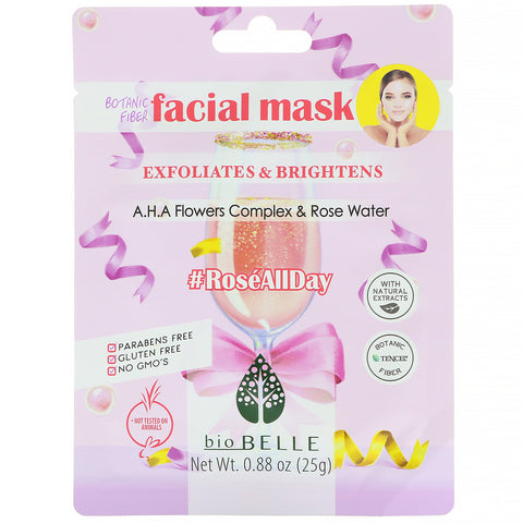 Biobelle, Botanic Fiber Facial Mask, Exfoliates & Brightens, #RoseAllDay, 1 Sheet, 0.88 oz (25 g)