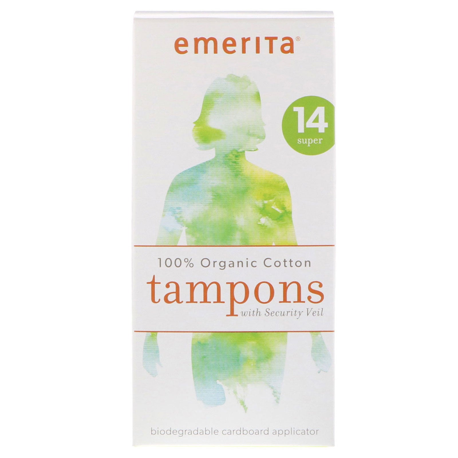 Emerita, 100% Organic Cotton Tampons with Security Veil, Super, 14 Tampons