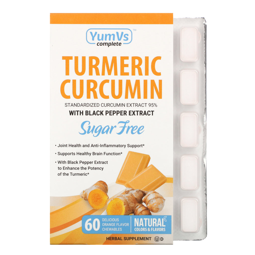 YumV's, Turmeric Curcumin with Black Pepper Extract, Delicious Orange Flavor, Sugar Free, 60 Chewables