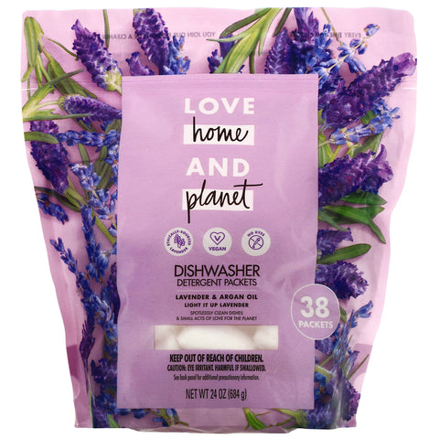 Love Home & Planet, Dishwasher Detergent Packets, Lavender & Argan Oil, 38 Packets, 24 oz (684 g)