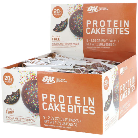 Optimum Nutrition, Protein Cake Bites, Chocolate Frosted Donut, 9 Bars, 2.29 oz (65 g) Each
