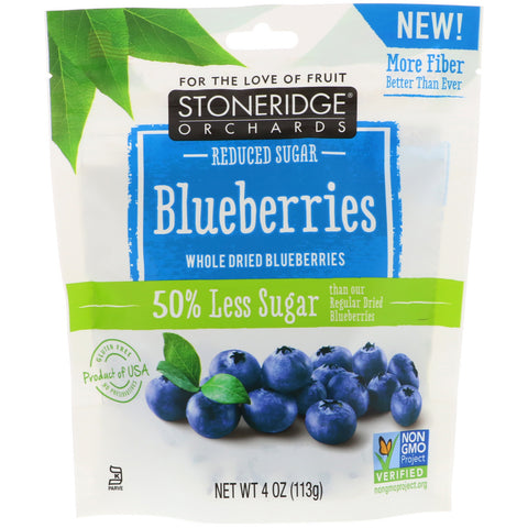 Stoneridge Orchards, Blueberries, Whole Dried Blueberries, Reduced Sugar, 4 oz (113 g)