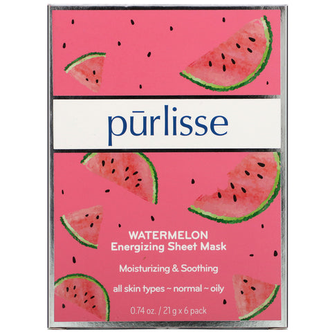 Purlisse, Watermelon, Energizing Sheet Mask, 6 Sheets, .074 oz (21 g) Each