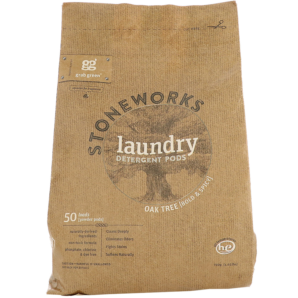 Grab Green, Stoneworks, Laundry Detergent Pods, Oak Tree, 50 Loads, 1.65 lbs (750 g)
