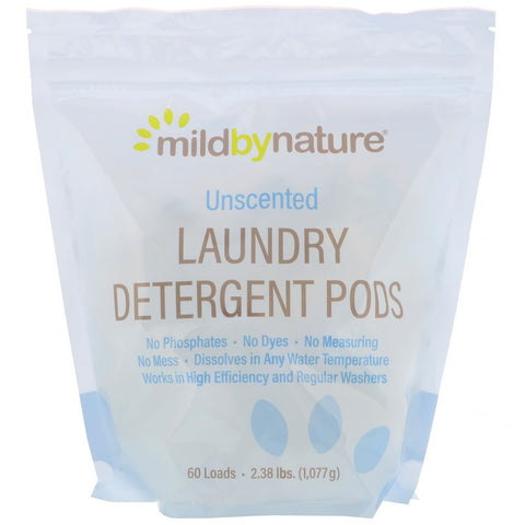 Mild By Nature, Laundry Detergent Pods, Unscented, 60 Loads, 2.38 lbs (1,077 g)