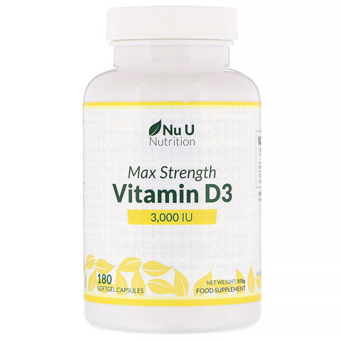 Nu U Nutrition, Max Strength Vitamin D3, 3,000 IU, 180 Softgel Capsules
