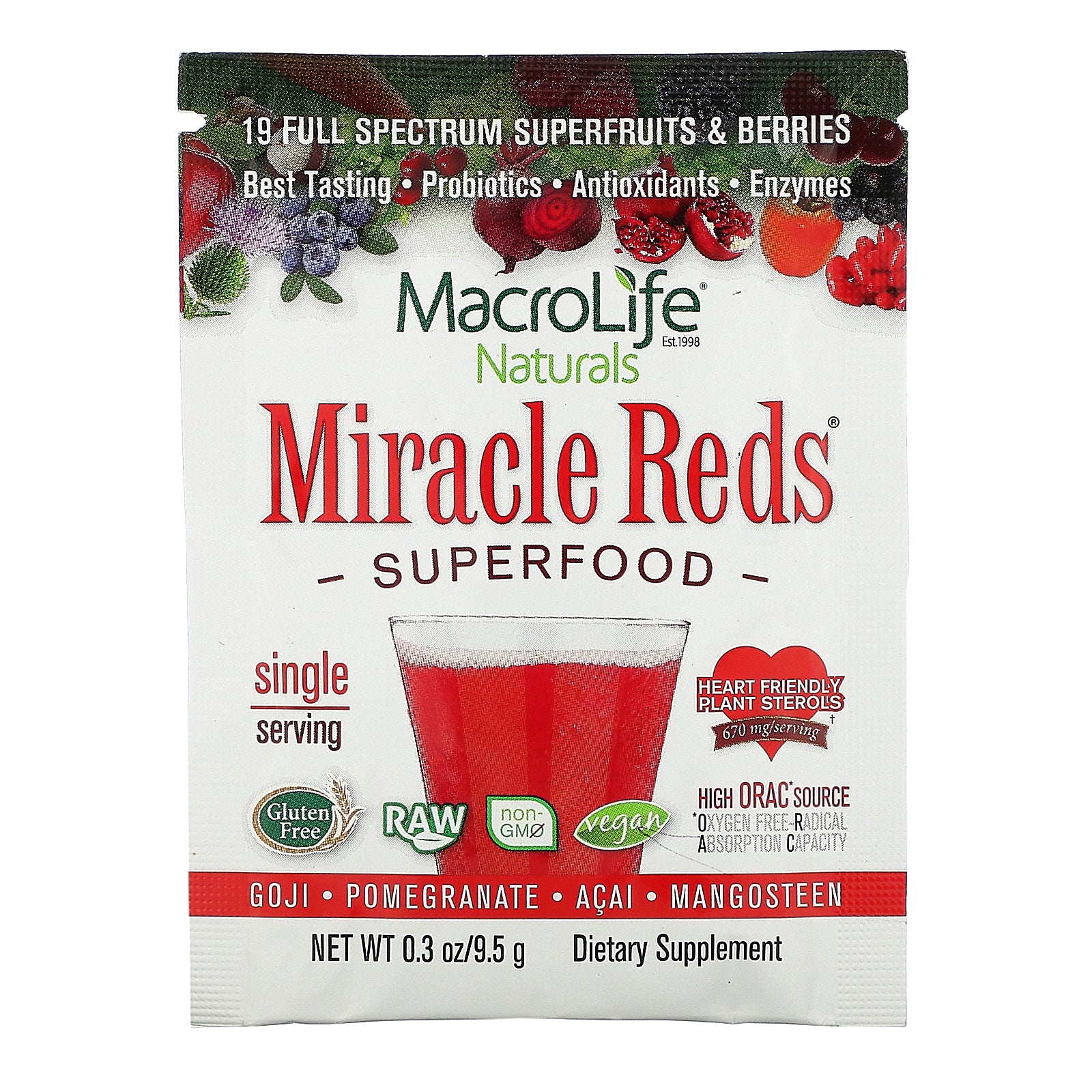 Macrolife Naturals, Miracle Reds, Superfood, Goji, Pomegranate,  Acai,  Mangosteen, 0.3 oz (9.5 g)