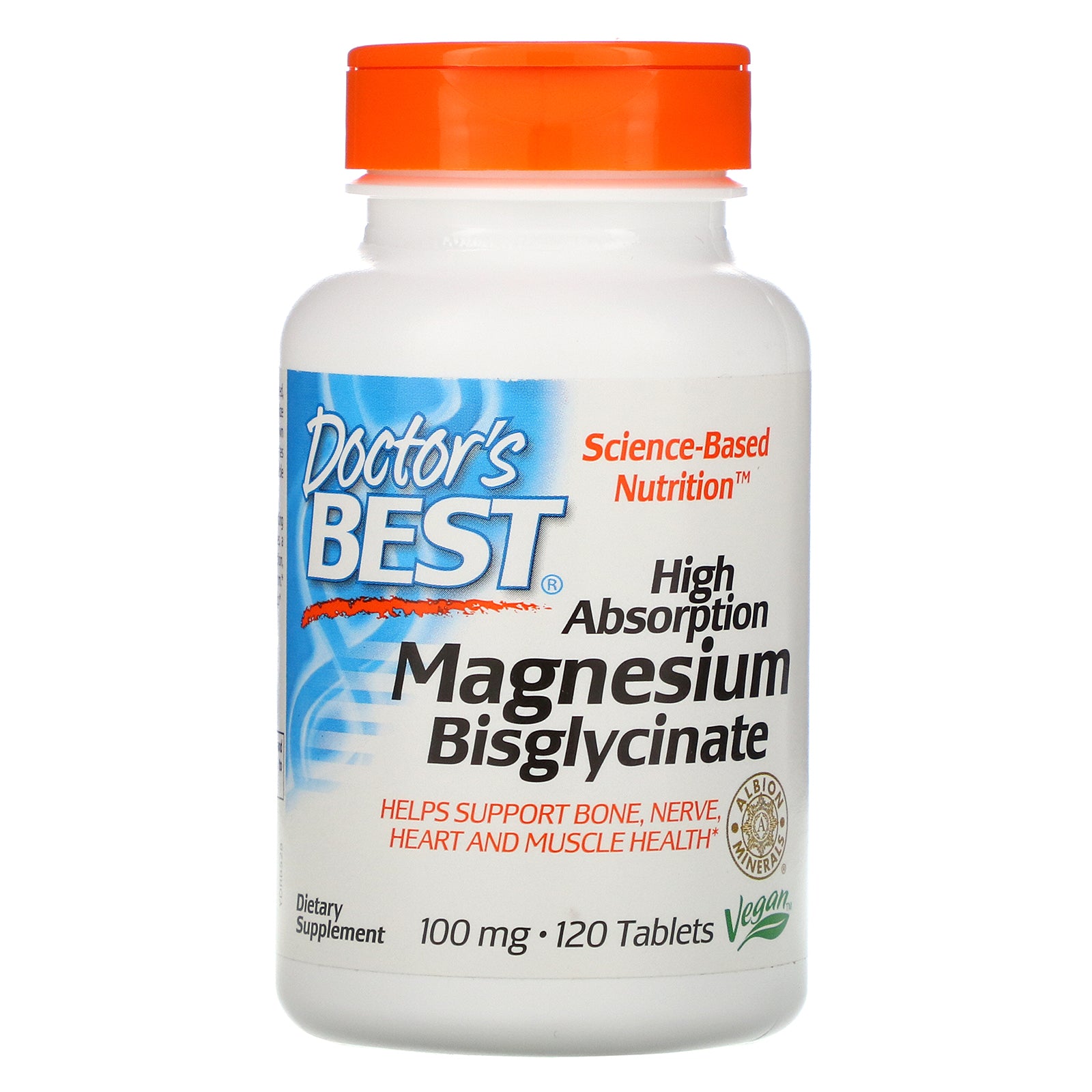 Doctor's Best, High Absorption Magnesium Bisglycinate, 100 mg, 120 Tablets