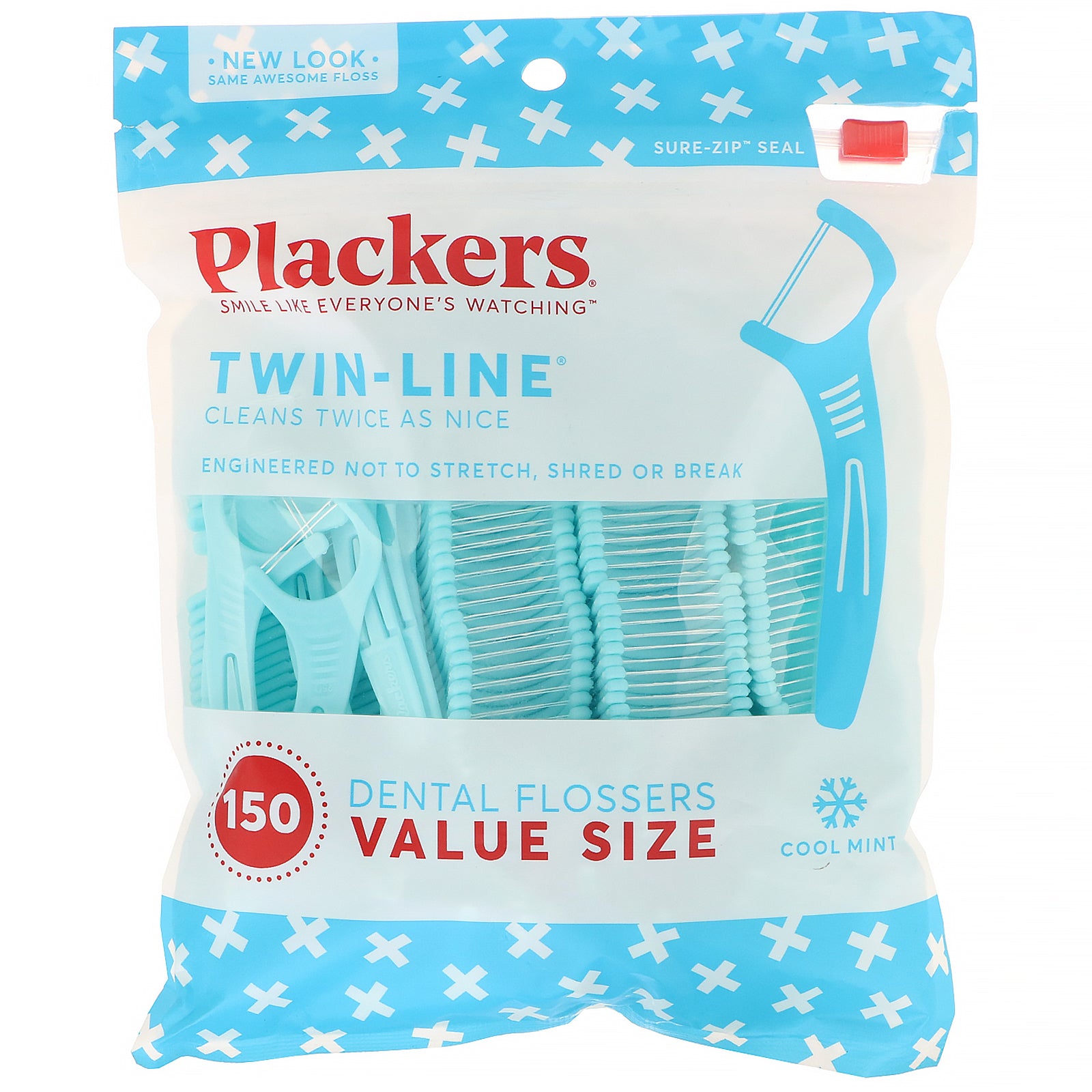 Plackers, Twin-Line, Dental Flossers, Value Size, Cool Mint, 150 Count