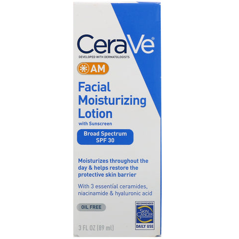 CeraVe, AM Facial Moisturizing Lotion with Sunscreen, SPF 30, 3 fl oz (89 ml)